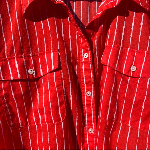 ⬇️LAUREN Ralph Lauren Women’s Long Sleeve Blouse XXL Scarlet Sun & White Stripes - Picture 3 of 13